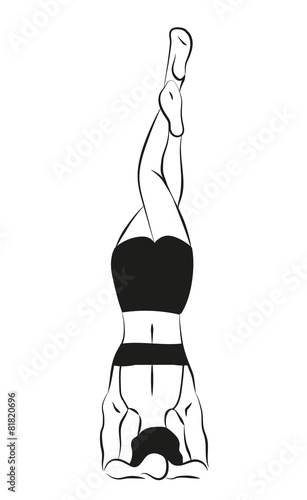 Yoga asana Sirsasana, Shirshasana. Headstand with crossed legs photo