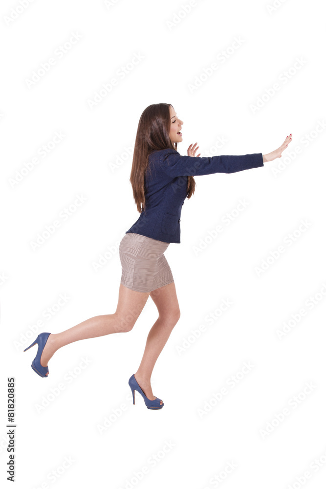woman running isolated on white background