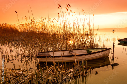 The boat docked on the lake Balaton