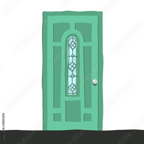 Vector cartoon flat abstract green door icon. photo