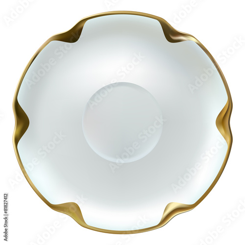 Realistic fine china white saucer with gold rim