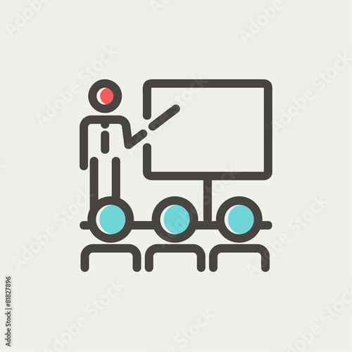 Businessman giving a presentation thin line icon