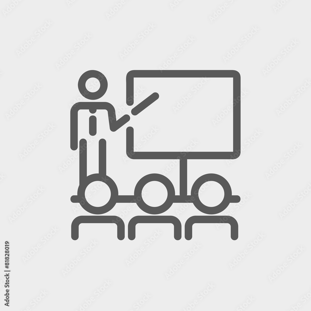 Businessman giving a presentation thin line icon Businessman giving a presentation thin line icon