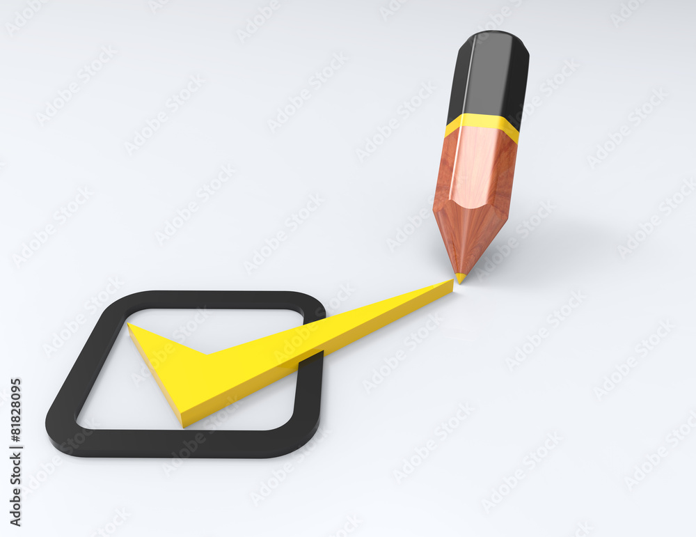 Check list. yellow ticks in checkboxes and pen Stock Illustration