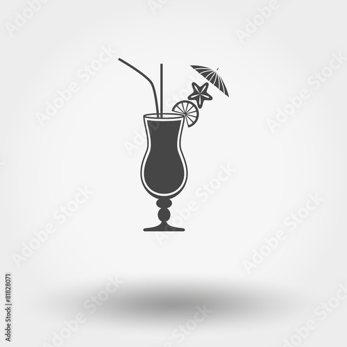 Tropical summer cocktail.Grey web icon. Flat design style.