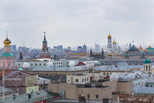 Panoramic view of the building from the roof of Moscow in cloudy