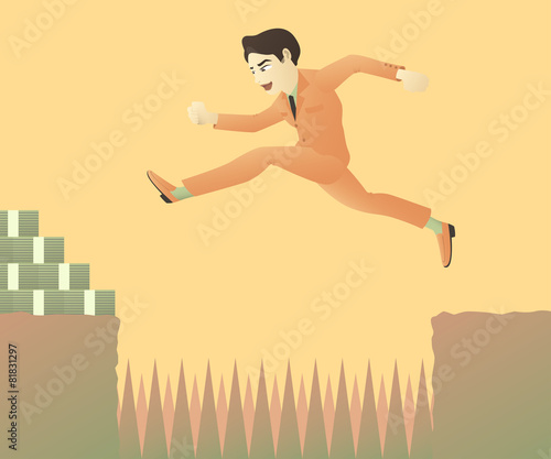 businessman jump over objections