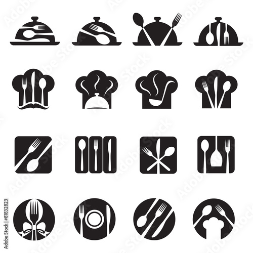 monochrome set of sixteen icons with kitchenware