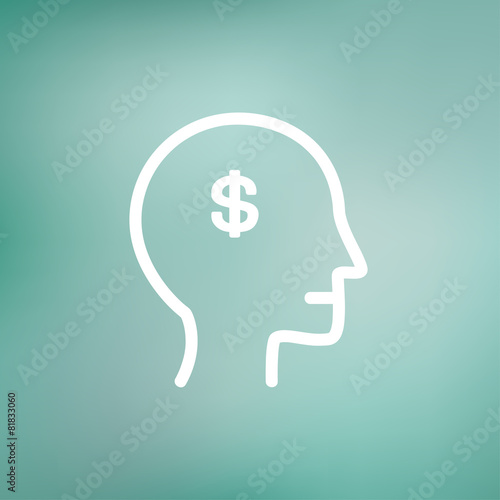 Head with dollar symbol thin line icon