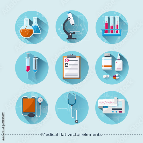 Medical flat icons with long shadow.  medical concept.