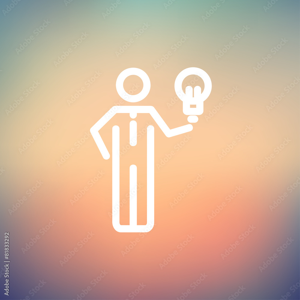 Man holding idea thin line icon Man holding idea thin line icon