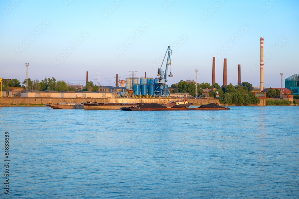 Industrial cargo cranes in the dock