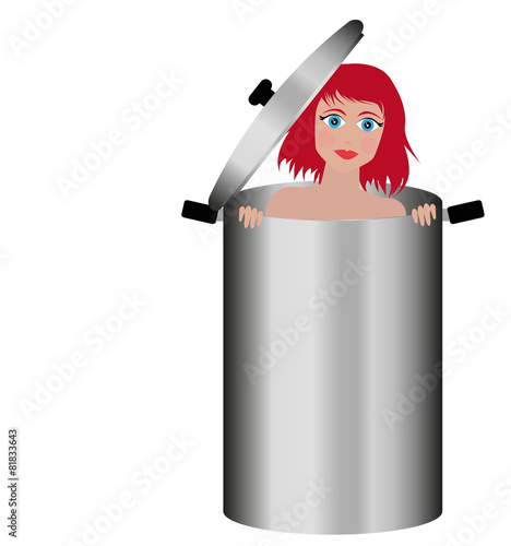 illustrazione ironica di ragazza in una pentola