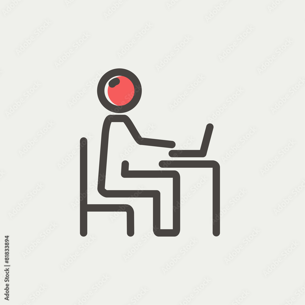 Businessman and laptop thin line icon Businessman and laptop thin line icon