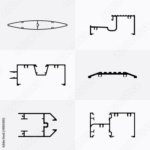 Aluminum profiles icons. Silhouette profiles.