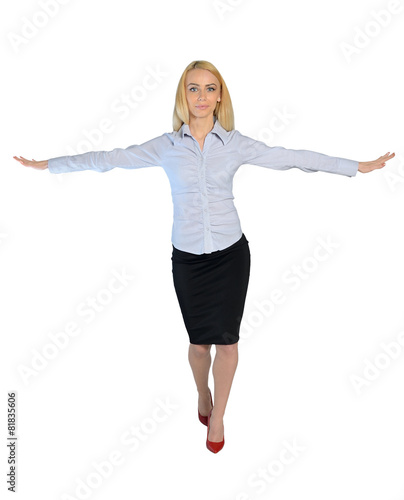 Business woman walk on imaginary rope