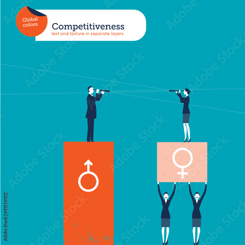 Businesswomen raising a woman to the same level of businessman
