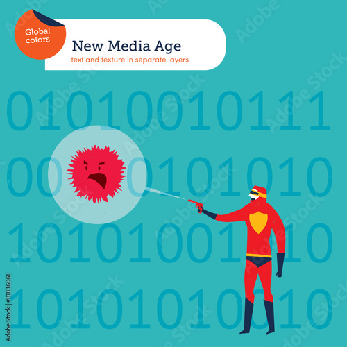 Superhero eliminating a computer virus