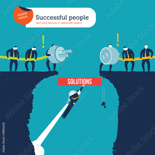 Businessmen trying to connect plug and socket solutions