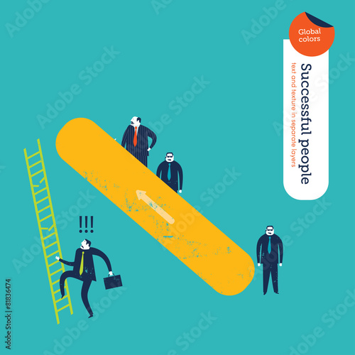 Mob boss taking the stairs businessman using a broken ladder