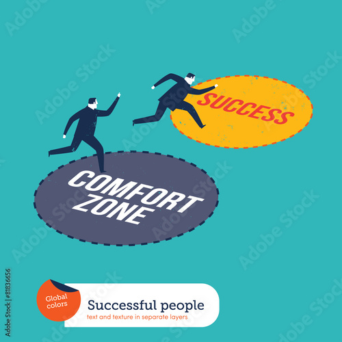 Businessmen running out of the comfort zone to success zone
