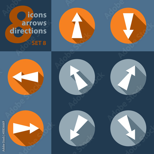 set of eight icons with arrows in all eight directions