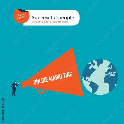 Businessman talking to the whole world with a giant megaphone