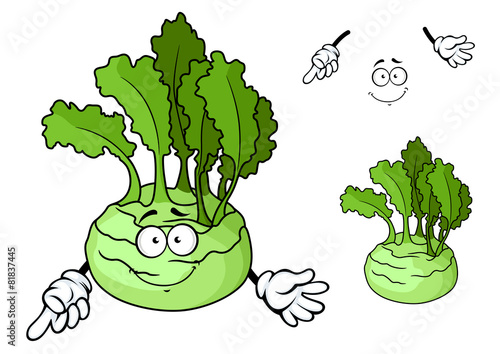 Cartoon smiling ripe kohlrabi vegetable cartoon character