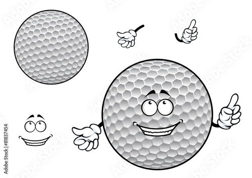 Smiling cartoon dimpled white golf ball character