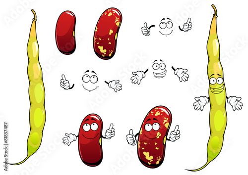 Cartoon bean pods with dry beans characters