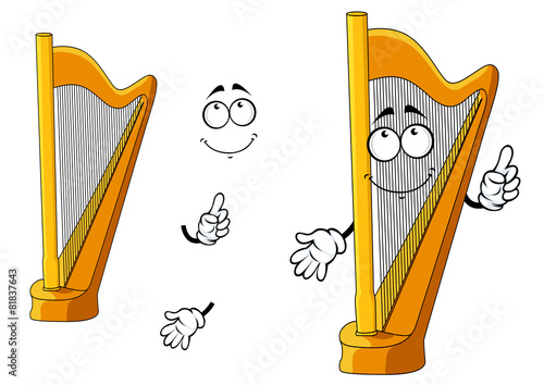 Classic wooden musical cartoon harp character