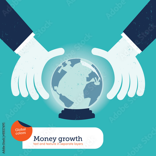 Businessman asking a crystal ball with the world
