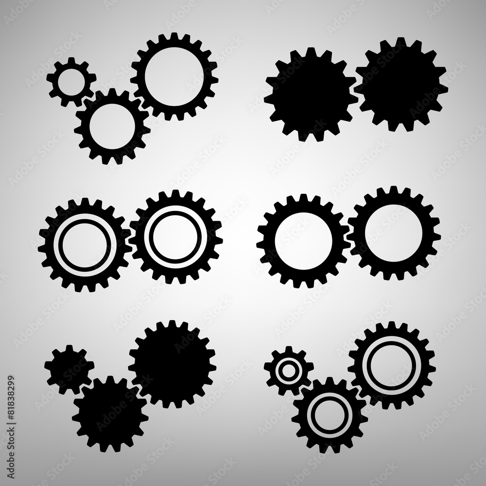 Illustration of different black gears icons Illustration of different black gears icons