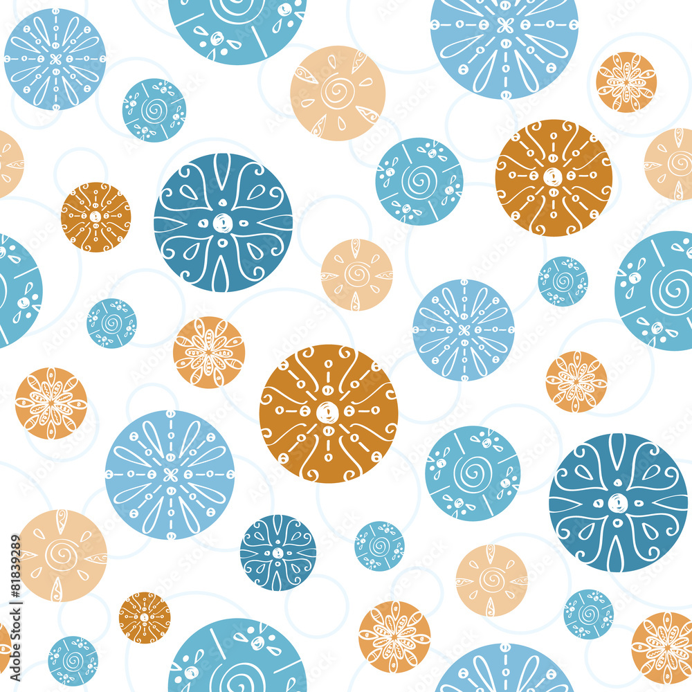 Vector abstract blue brown vintage circles seamless pattern