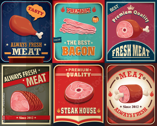 Vintage meat poster design set