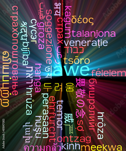 Awe multilanguage wordcloud background concept glowing