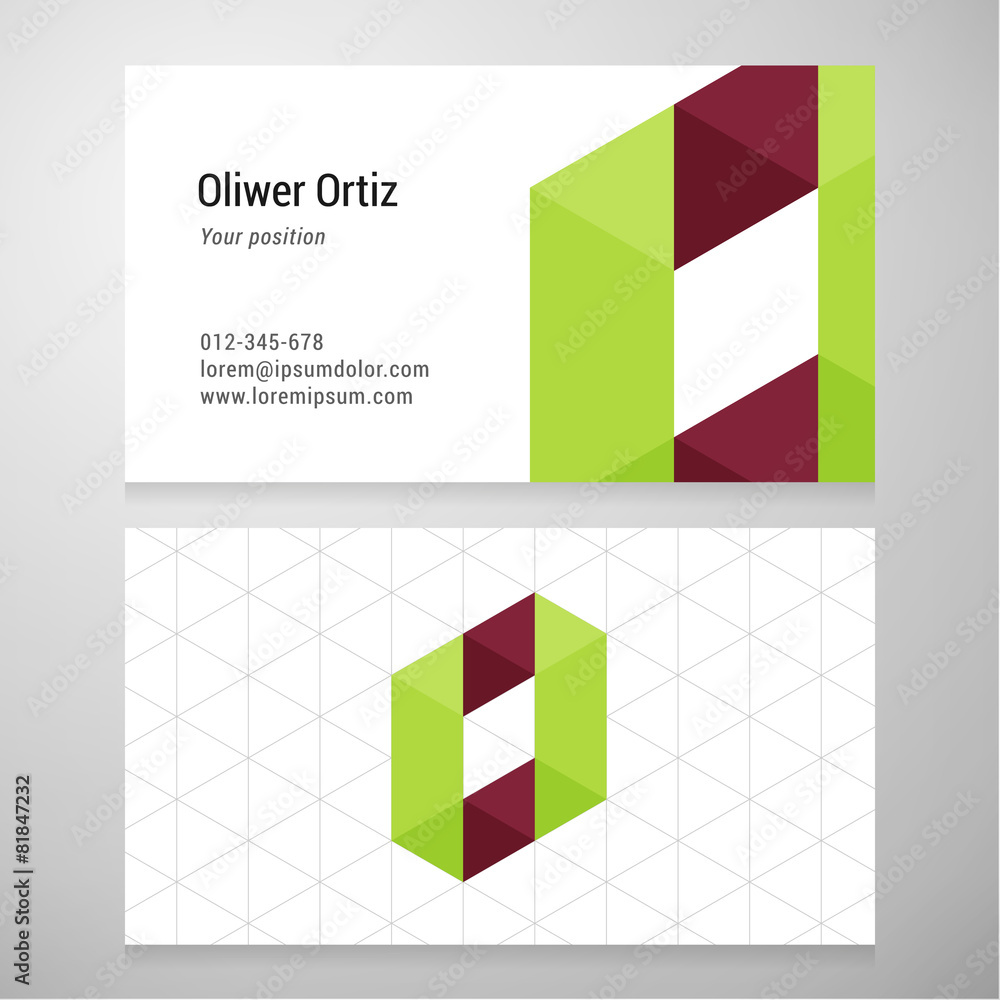 Modern letter O origami Business card template