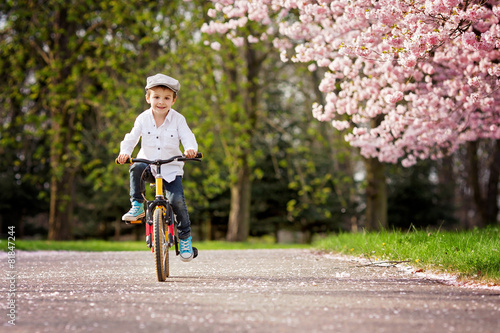 Wallpaper Mural Beautiful portrait of adorable little caucasian boy, riding a bi Torontodigital.ca