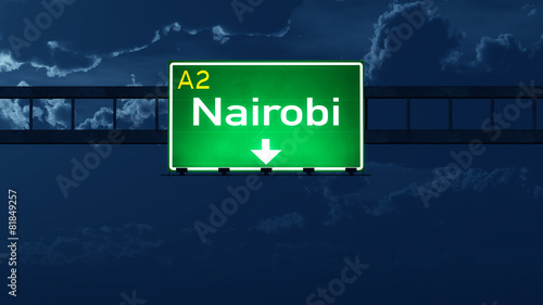 Nairobi Kenya Highway Road Sign at Night