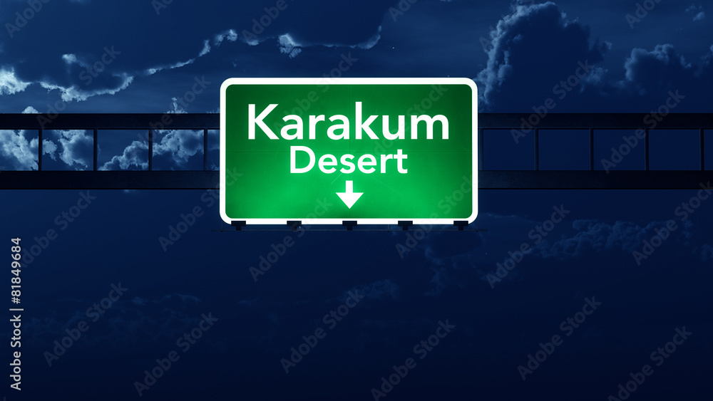 Karakum Desert Turkmenistan Desert Highway Road Sign at Night