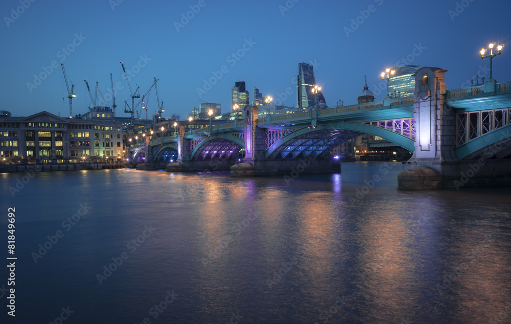 Southwark bridge in purple