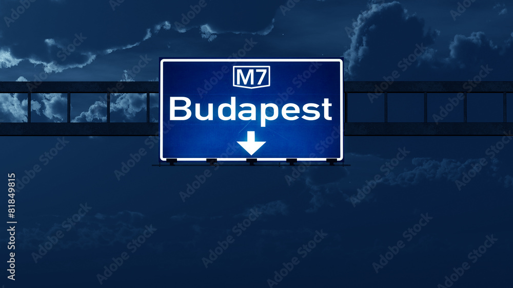 Budapest Hungary Highway Road Sign at Night