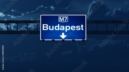 Budapest Hungary Highway Road Sign at Night