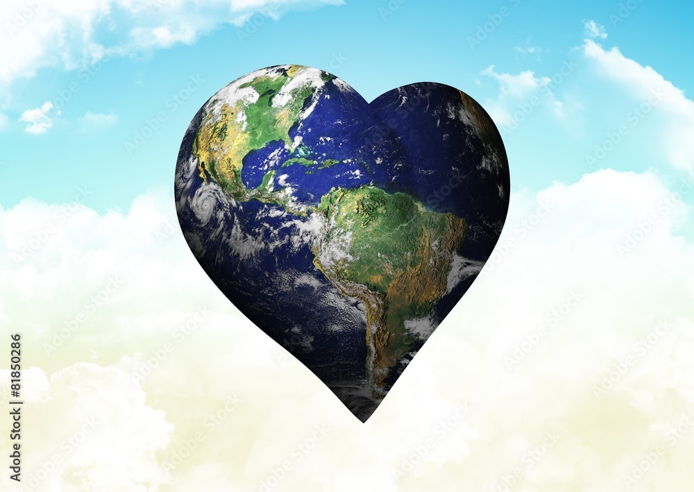 Naklejka premium Composite image of heart shaped earth