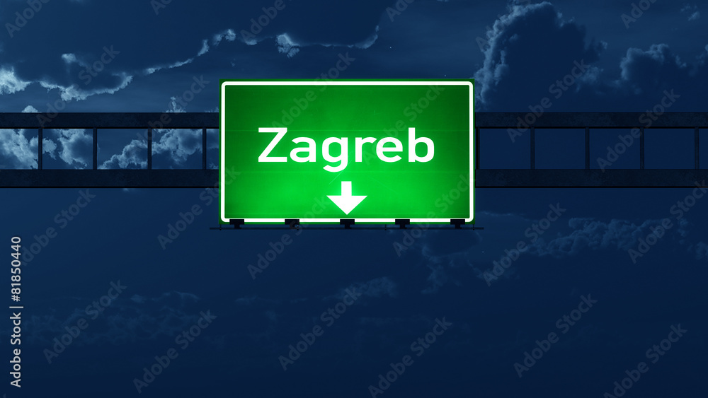 Zagreb Croatia Highway Road Sign at Night