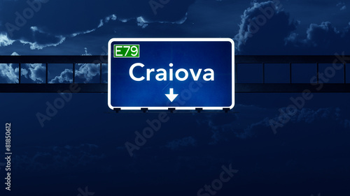 Craiova Romania Highway Road Sign at Night photo