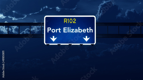 Port Elizabeth South Africa Highway Road Sign at Night