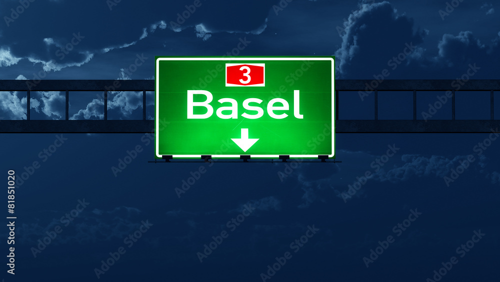 Basel Switzerland Highway Road Sign at Night