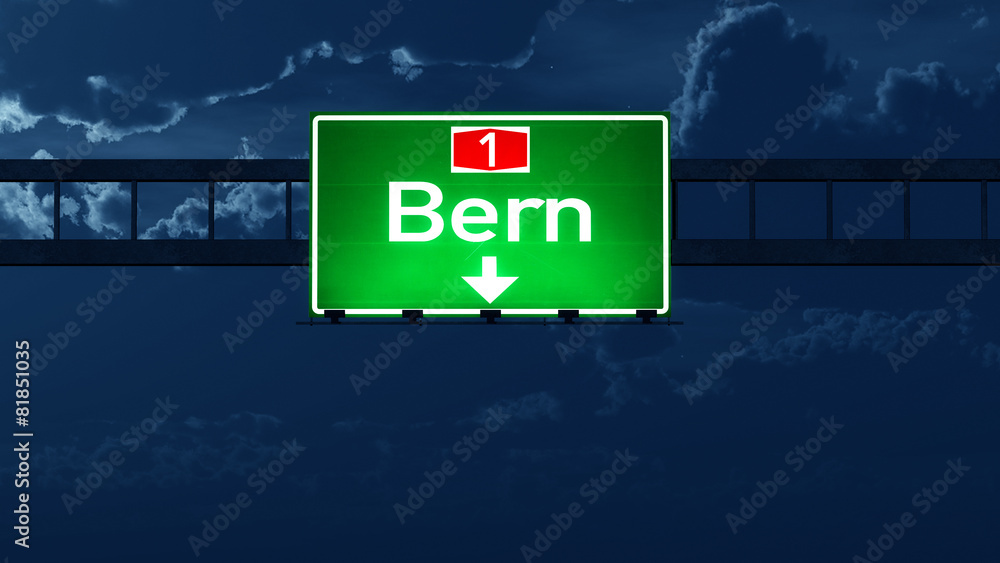 Bern Switzerland Highway Road Sign at Night