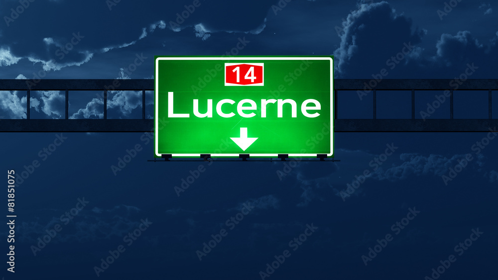 Lucerne Switzerland Highway Road Sign at Night